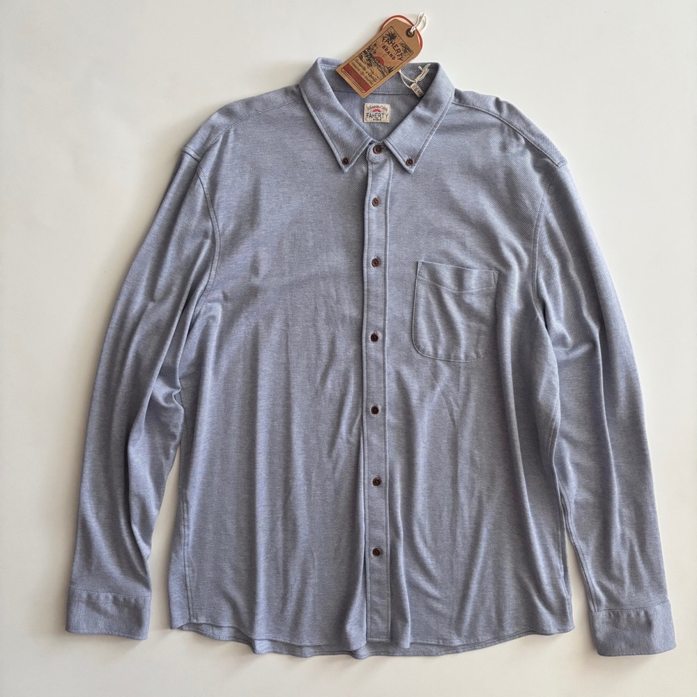 Faherty Coastline Knit Shirt Oceanside Blue Twill Button Front Nwt XXL
